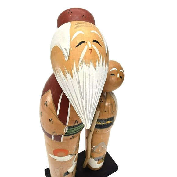 Japanese Kokeshi Wooden Dolls on Stand Grandfather and Grandaughter Crane JE381 - Picture 7 of 10